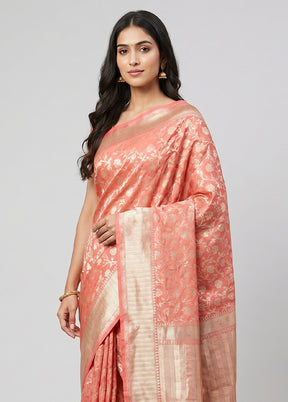 Pink Handloom Katan Pure Silk Saree With Blouse Piece