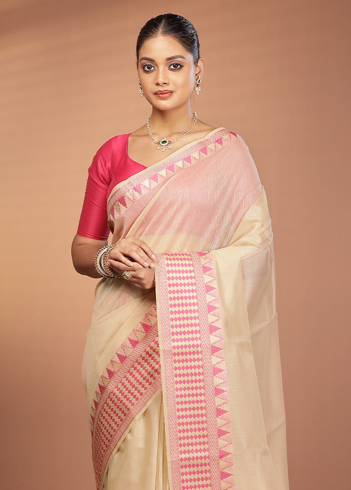 Cream Cotton Saree With Blouse Piece