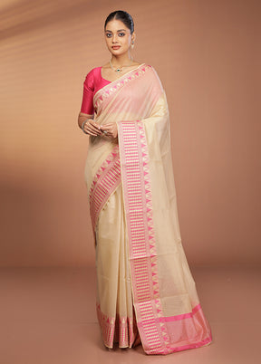 Cream Cotton Saree With Blouse Piece