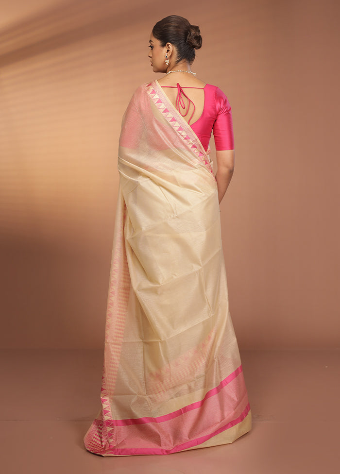 Cream Cotton Saree With Blouse Piece