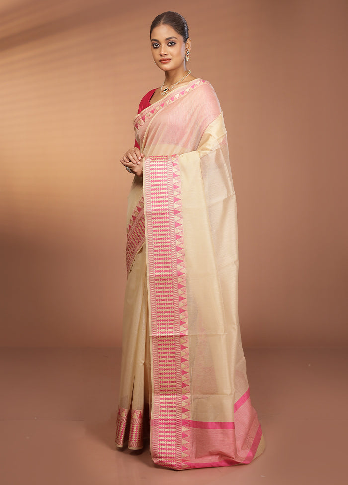 Cream Cotton Saree With Blouse Piece