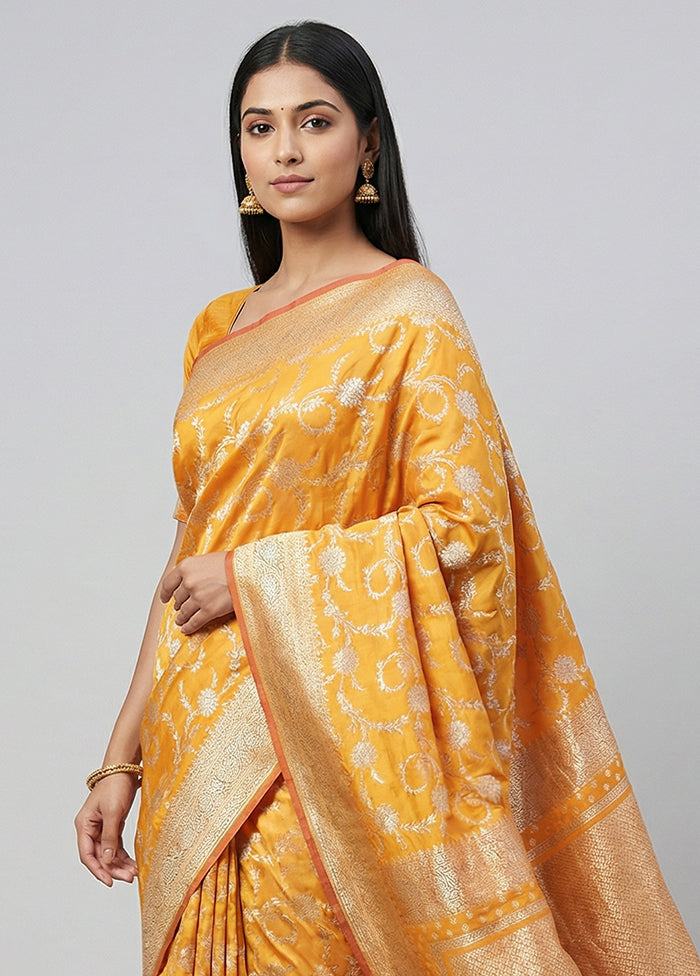 Orange Uppada Silk Saree With Blouse Piece