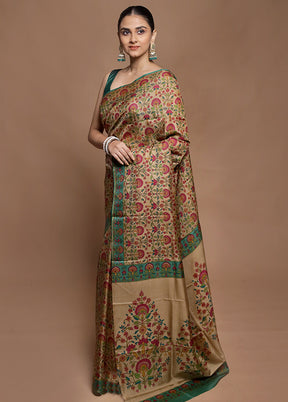 Cream Printed Pure Silk Saree Without Blouse Piece