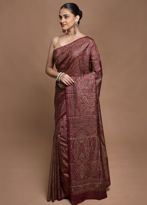 Pink Printed Pure Silk Saree Without Blouse Piece