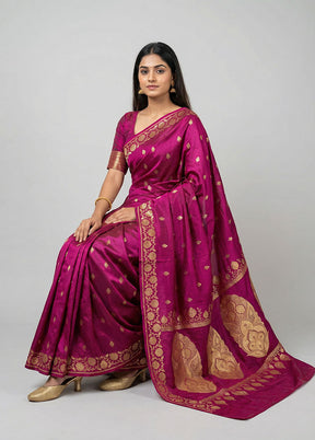 Pink Banarasi Silk Saree With Blouse Piece