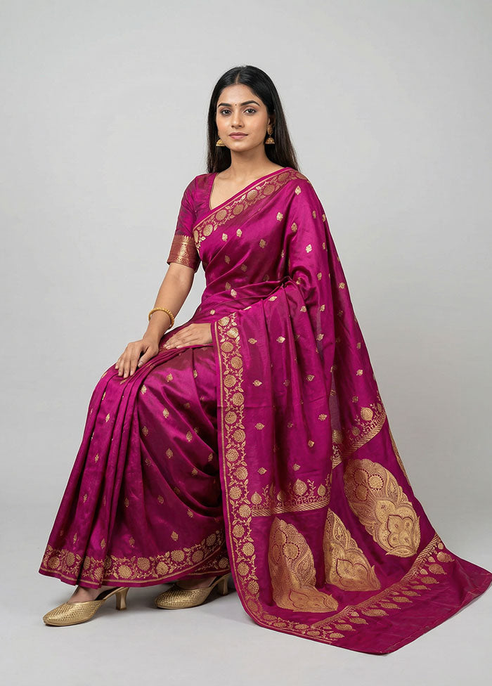 Pink Banarasi Silk Saree With Blouse Piece