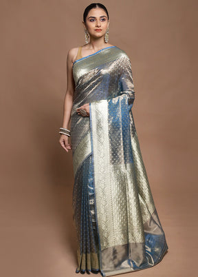 Grey Tissue Silk Saree With Blouse Piece