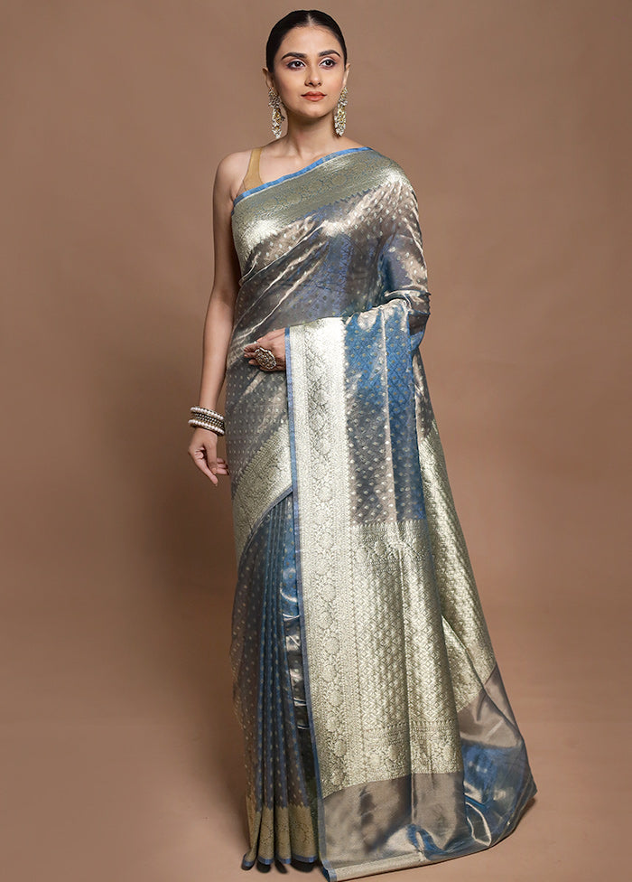 Grey Tissue Silk Saree With Blouse Piece