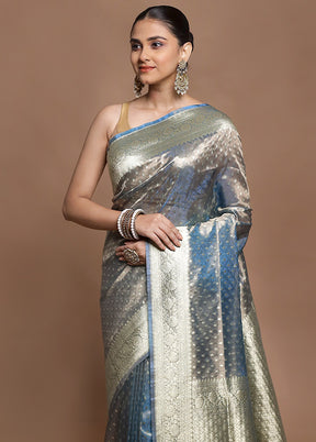 Grey Tissue Silk Saree With Blouse Piece