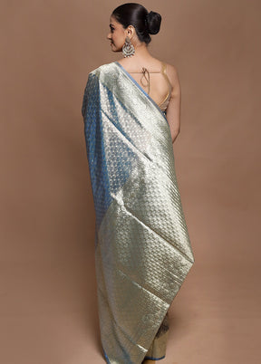 Grey Tissue Silk Saree With Blouse Piece