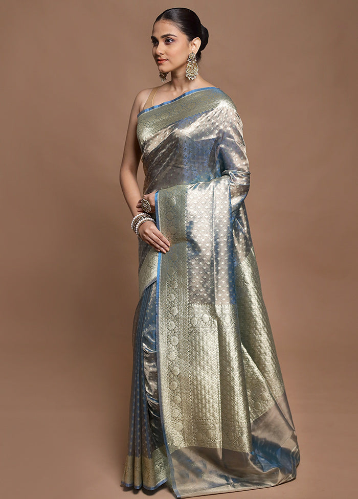 Grey Tissue Silk Saree With Blouse Piece