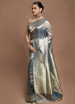 Grey Tissue Silk Saree With Blouse Piece