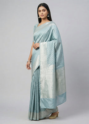Blue Tissue Silk Saree With Blouse Piece