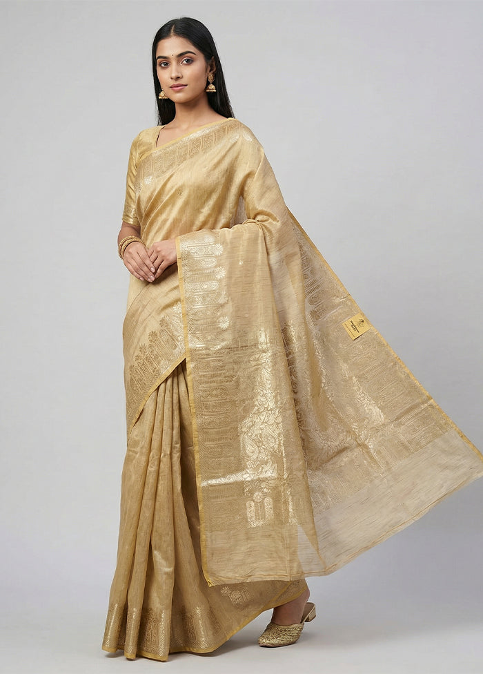 Cream Dupion Silk Saree With Blouse Piece