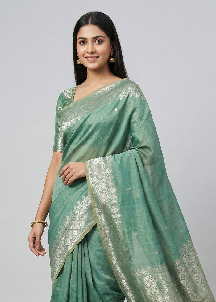 Green Dupion Silk Saree With Blouse Piece