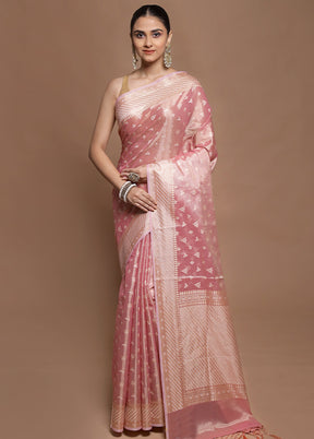 Pink Tissue Silk Saree With Blouse Piece
