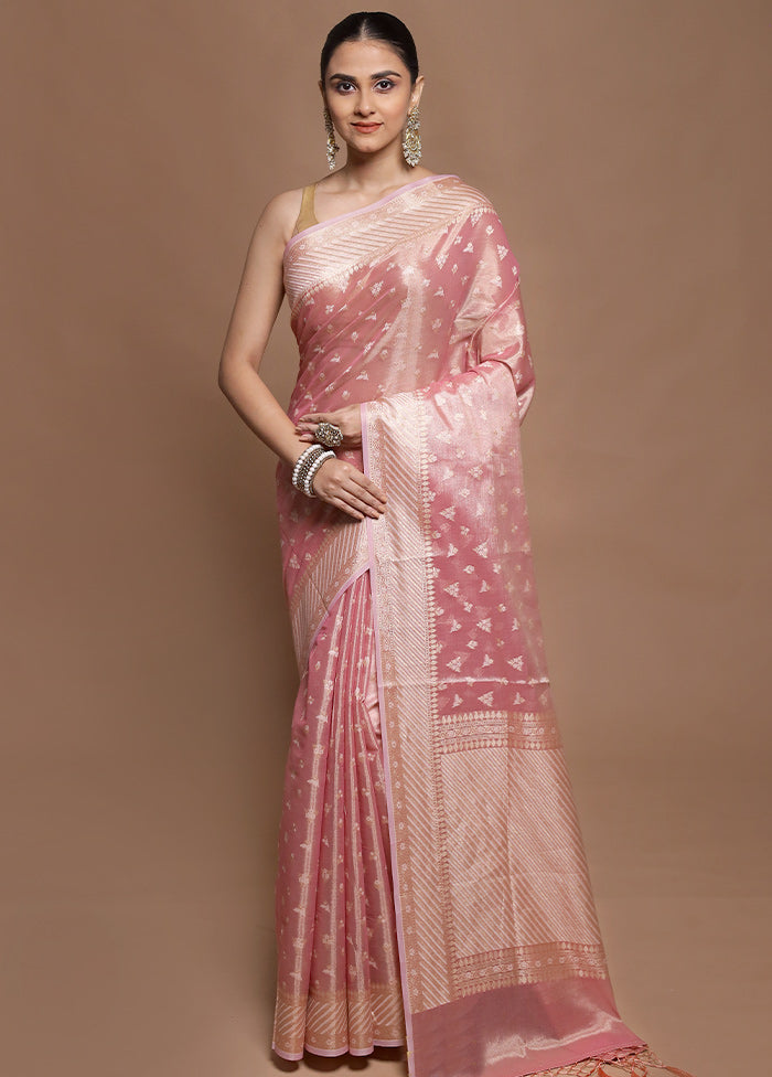 Pink Tissue Silk Saree With Blouse Piece