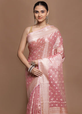 Pink Tissue Silk Saree With Blouse Piece