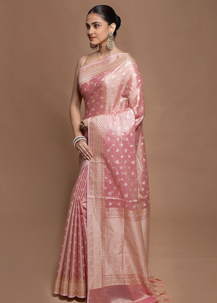 Pink Tissue Silk Saree With Blouse Piece