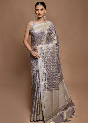 Blue Tissue Silk Saree With Blouse Piece