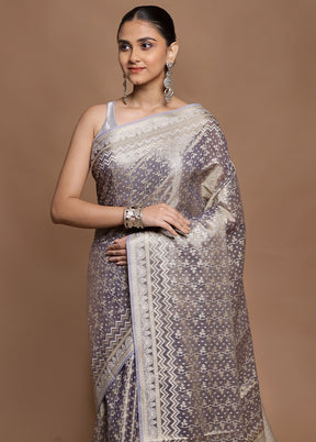 Blue Tissue Silk Saree With Blouse Piece