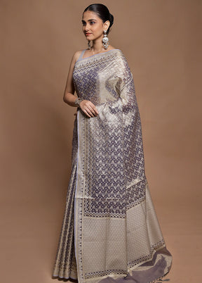Blue Tissue Silk Saree With Blouse Piece