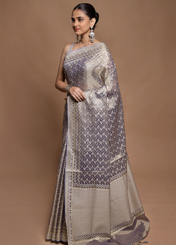 Blue Tissue Silk Saree With Blouse Piece