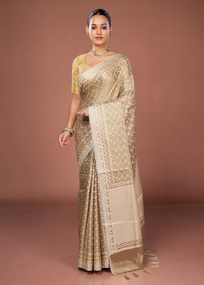 Cream Tissue Silk Saree With Blouse Piece