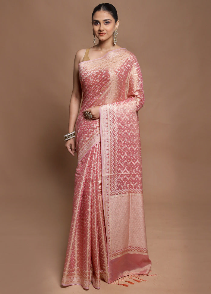 Pink Tissue Silk Saree With Blouse Piece