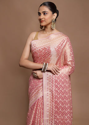 Pink Tissue Silk Saree With Blouse Piece