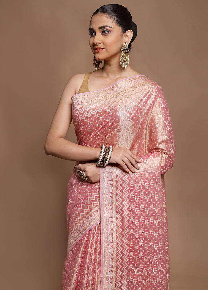 Pink Tissue Silk Saree With Blouse Piece