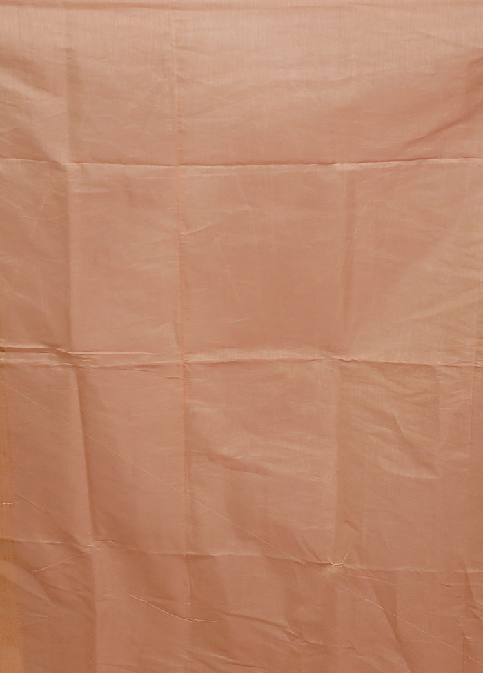 Peach Kora Silk Saree With Blouse Piece