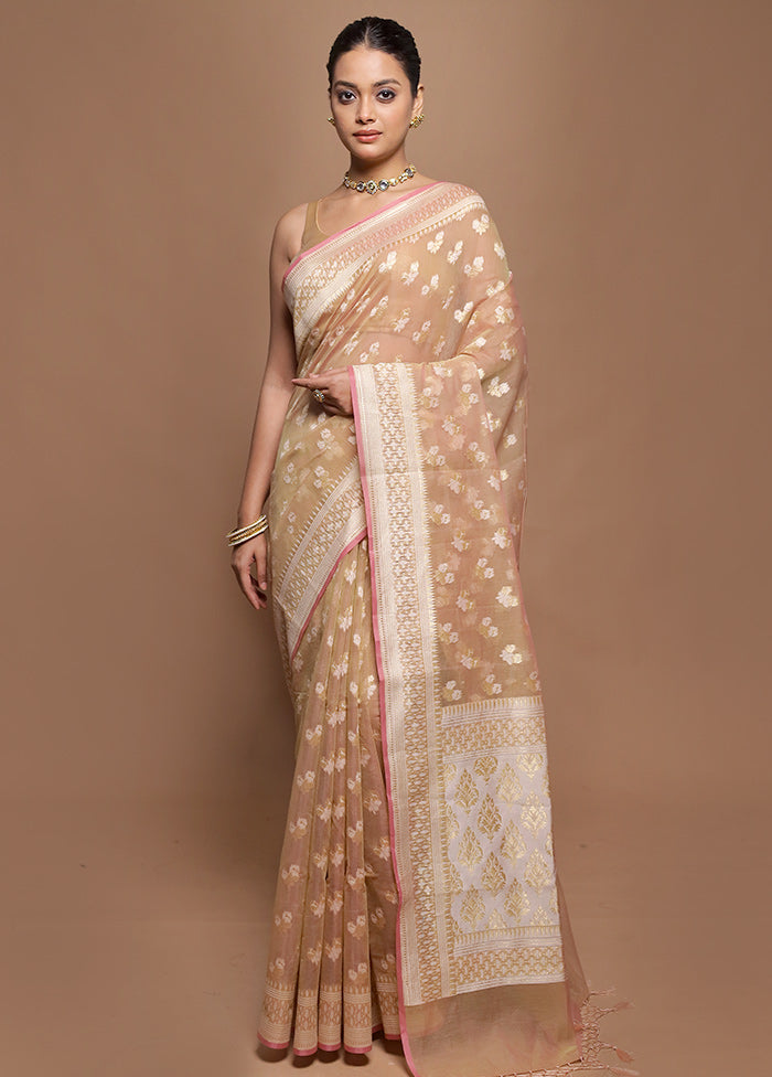 Cream Kora Silk Saree With Blouse Piece