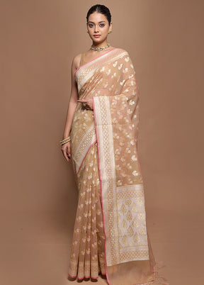 Cream Kora Silk Saree With Blouse Piece