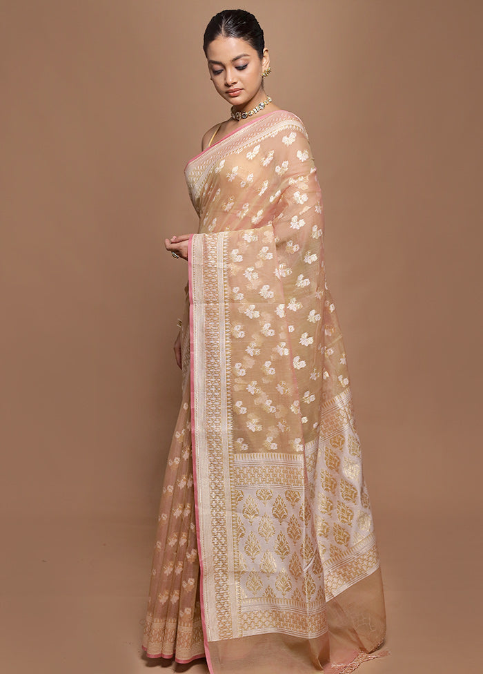 Cream Kora Silk Saree With Blouse Piece