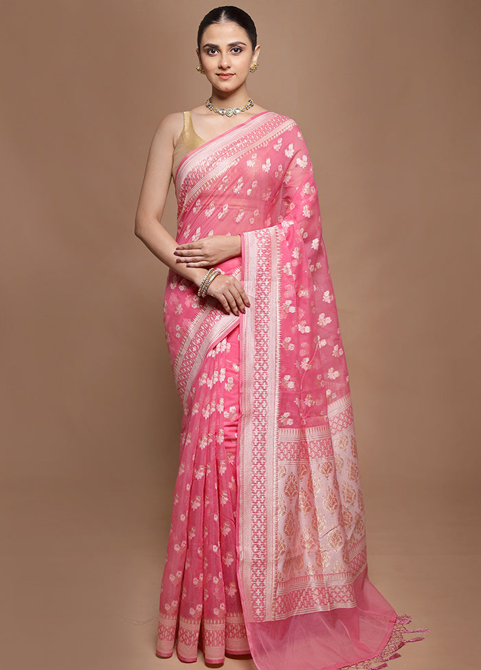Pink Kora Silk Saree With Blouse Piece