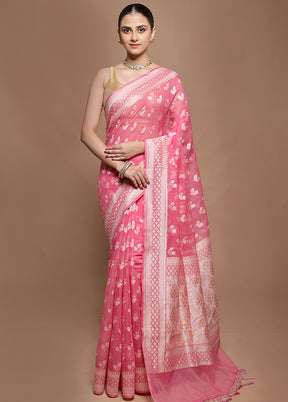 Pink Kora Silk Saree With Blouse Piece