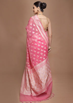 Pink Kora Silk Saree With Blouse Piece