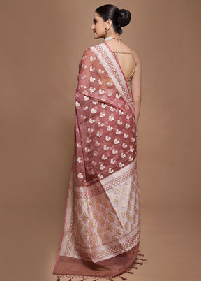 Maroon Kora Silk Saree With Blouse Piece