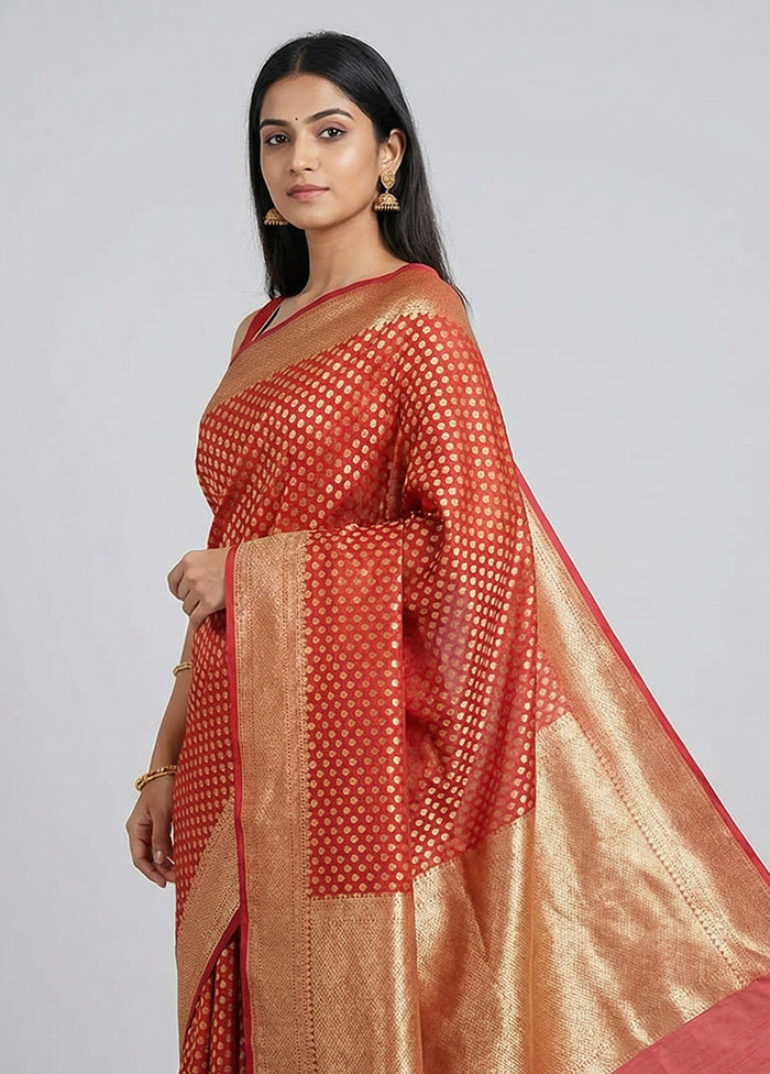 Pink Kora Silk Saree With Blouse Piece