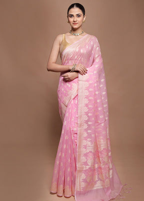 Pink Kora Silk Saree With Blouse Piece