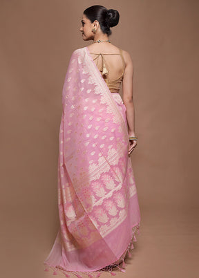 Pink Kora Silk Saree With Blouse Piece