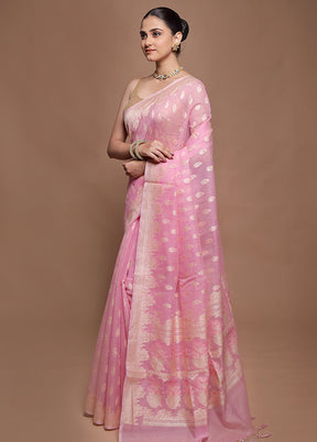 Pink Kora Silk Saree With Blouse Piece