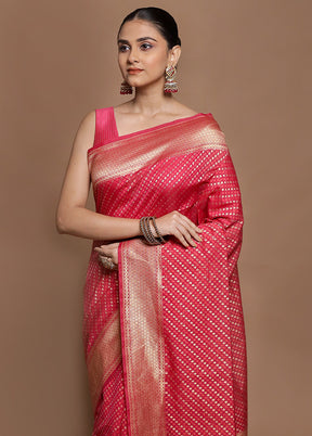 Pink Kora Silk Saree With Blouse Piece