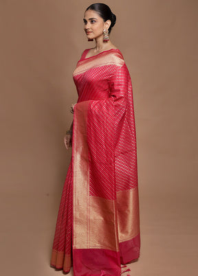 Pink Kora Silk Saree With Blouse Piece