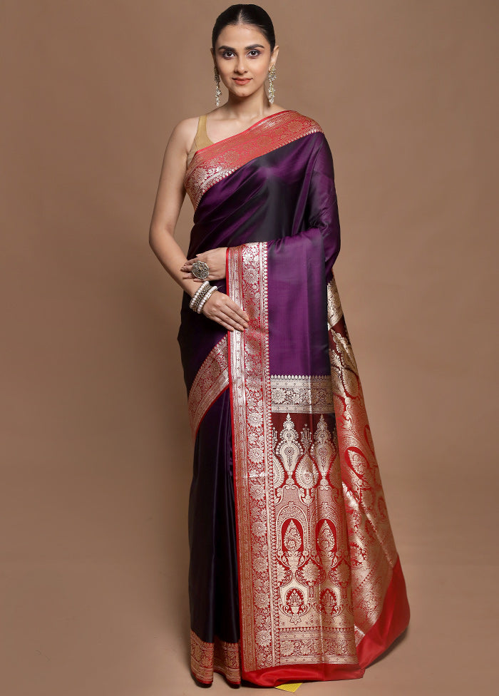 Purple Banarasi Silk Saree With Blouse Piece