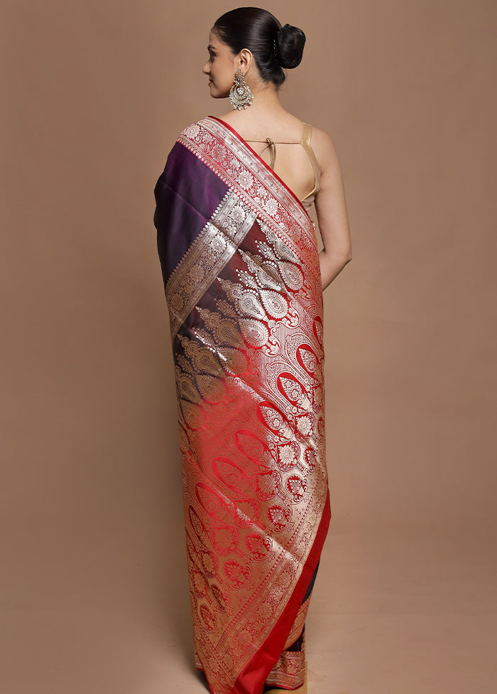 Purple Banarasi Silk Saree With Blouse Piece