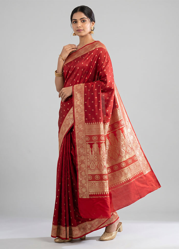 Maroon Banarasi Silk Saree With Blouse Piece