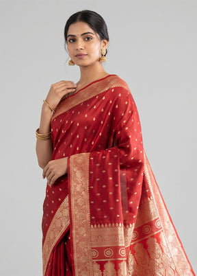 Maroon Banarasi Silk Saree With Blouse Piece