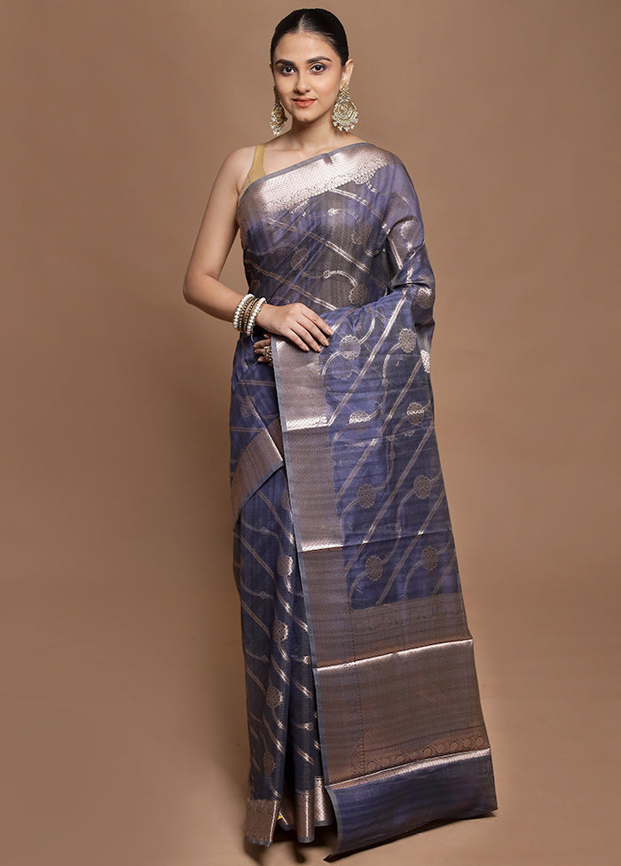 Blue Kora Silk Saree With Blouse Piece